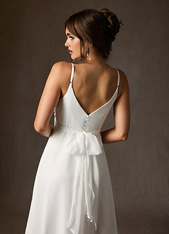 Azazie Kali Wedding Dresses Diamond White A-Line V-Neck Pleated Crinkle Chiffon Dress image6