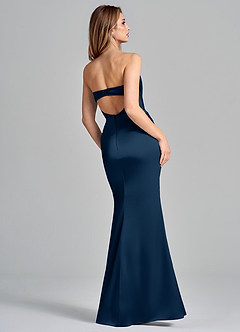 Azazie Olea Jurken voor bruidsmeisjes Converteerbaar Jurk van Stretch Satijn met Zeemeermin Strapless Donkere Marine image5