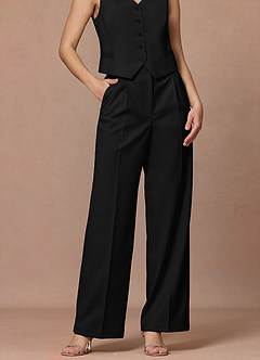 front Juliette Negro Traje de pantalón con paneles de encaje de tejido refinado
