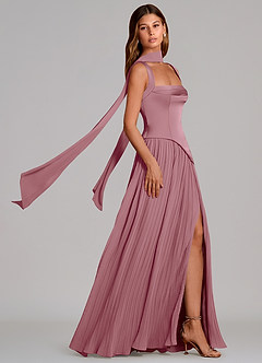 Azazie Stephanie Bridesmaid Dresses Vintage Mauve A-Line Pleated Stretch Satin Dress image3