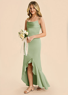 Azazie Magnolia Junior Robe Fourreau en Satin extensible Rayé Vert Sauge image3