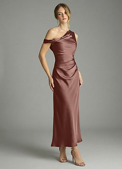 Azazie Emerson Brautjungfernkleider Meerjungfrau-Linie Schulterfrei Stretch-Satin Kleid Espresso image3