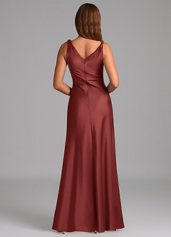 Azazie Nerine Bridesmaid Dresses Terracotta A-Line Pleated Stretch Satin Dress image5