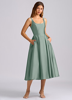 Azazie Amalie Bridesmaid Dresses Silver Sage A-Line Pleated Stretch Satin Dress image3
