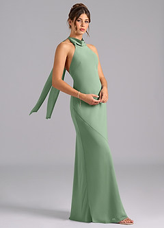 Azazie Velli Vestidos de damas de honor Vestido de Matcha de Gasa de Corte Sirena con Lazo image3