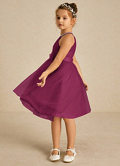 Azazie Honey Flower Girl Dresses Mulberry A-Line Beaded Matte Satin Dress image3
