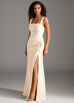 Azazie Jesaphine Bridesmaid Dresses White Alabaster Sheath Bow Chiffon Dress image3