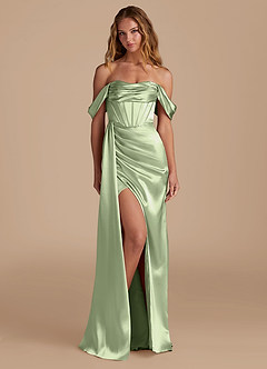 Azazie Amyra Robes de demoiselle d'honneur Robe Sirène Convertible en Satiné métallisé Encolure en Forme de Cœur Vert Sauge image1