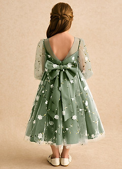 Azazie Elowen Flower Girl Dresses Olive A-Line Sweetheart Neckline Lace Dress image2
