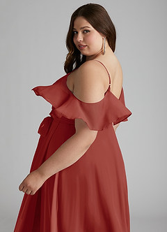 Azazie Vianna Bridesmaid Dresses Terracotta A-Line V-neck Ruched Chiffon Dress image10