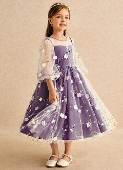 Azazie Elowen Flower Girl Dresses Grape A-Line Sweetheart Neckline Lace Dress image4