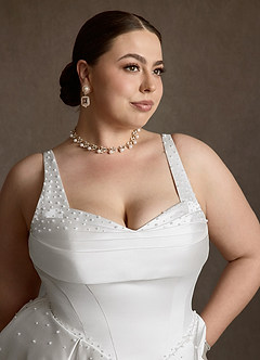 Azazie Zelina Robes de mariée Robe Trapèze en Satin Décolleté en cœur Blanc De Diamant image11