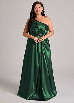 Azazie Brooke Bridesmaid Dresses Dark Green A-Line One Shoulder Metallic Satin Dress image11