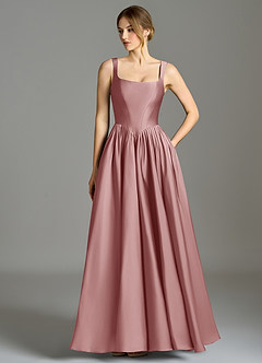 Azazie Verina Bridesmaid Dresses Dusty Rose A-Line Pleated Stretch Satin Dress image1