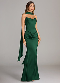 Azazie Sorrel Robes de demoiselle d'honneur Robe Sirène Convertible en Satin extensible Sans bretelle Vert Foncé image3