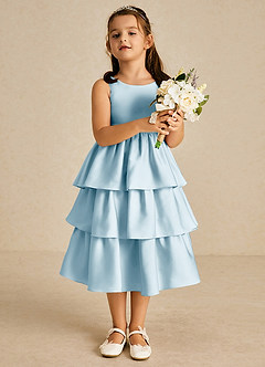 Azazie Margery Flower Girl Dresses Sky Blue A-Line Bow Stretch Satin Dress image2