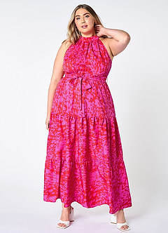 Endless Vacay Hot Pink Print Halter Maxi Dress image10