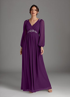 Azazie Gypsy Mother of the Bride Dresses Grape A-Line V-Neck Sequins Chiffon Dress image3