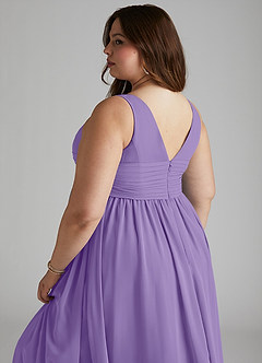 Azazie Yetta Maternity Bridesmaid Dresses A-Line V-Neck Gathered Chiffon Floor-Length Dress image12