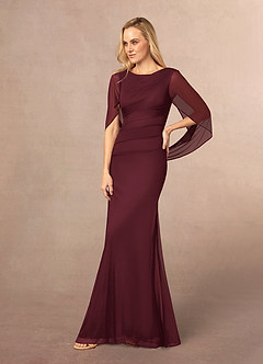 Azazie Belladonna Mother of the Bride Dresses Cabernet Mermaid Scoop Pleated Mesh Dress image3