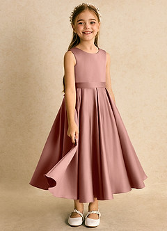 Azazie Junebuj vestidos de niña de las flores Vestido de Rosa De Cedro de Satin Mate de Princesa con Plisado image2