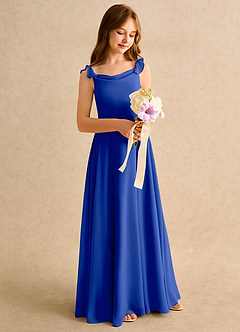 Azazie Puppy Girls Formal Flower Girl Dresses Royal Blue A-Line Pleated Chiffon Dress image1