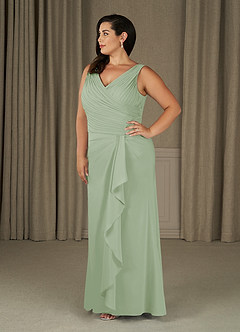 Azazie Evy Abiti per la Madre della Sposa Abito A-Line in Chiffon Elasticizzato Plissettato Verde Salvia image6