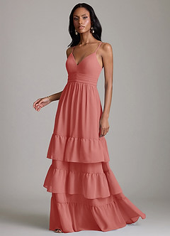 Azazie Nathalia Brudtärnklänningar Klä av A-Linje i Chiffong Rynkad Antik Ros image5