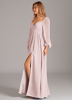 Azazie Alia Bridesmaid Dresses Blushing Pink A-Line Long Sleeve Chiffon Dress image3