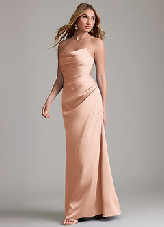 Azazie Lucille Vestidos de damas de honor Vestido de Oro Rosa de Satén Elástico de Corte Sirena Convertible con Sin tirantes image3