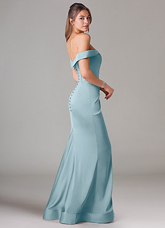 Azazie Everly Jurken voor bruidsmeisjes Converteerbaar Jurk van Stretch Satijn met Zeemeermin Off the Shoulder Mystiek Blauw image4