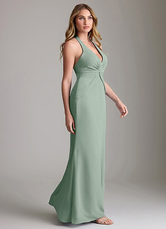 Azazie Valerie Bridesmaid Dresses Silver Sage Mermaid Pleated Chiffon Dress image4
