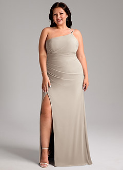 Azazie Eren Bridesmaid Dresses Frost Sheath One Shoulder Chiffon Dress image10