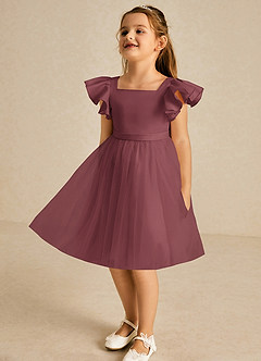 Azazie Kaeya Flower Girl Dresses Sangria A-Line Bow Tulle Dress image4