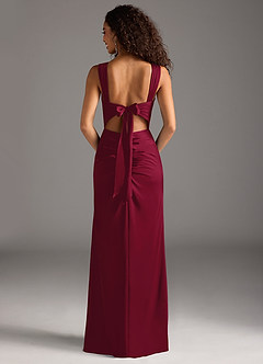 Azazie Jesaphine Bridesmaid Dresses Burgundy Sheath Bow Stretch Satin Dress image5