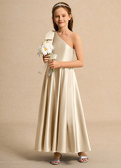 Azazie Guppy Girls Formal Blumenmädchenkleider A-Linie One-Shoulder Matte Satin Kleid Champagner image5