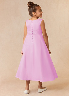 Azazie Lindy Flower Girl Dresses Candy Pink A-Line Pleated Matte Satin Dress image6