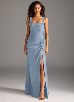 Azazie Jesaphine Bridesmaid Dresses Dusty Blue Sheath Bow Chiffon Dress image5