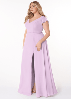 Azazie Claudine Bridesmaid Dresses Frosted Lilac A-Line Flutter Sleeve Chiffon Dress image9