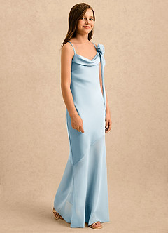 Azazie Kai Girls Formal Abiti da Ragazza di Fiori Abito Tubino in Raso Elasticizzato Plissettato Azzurro image4