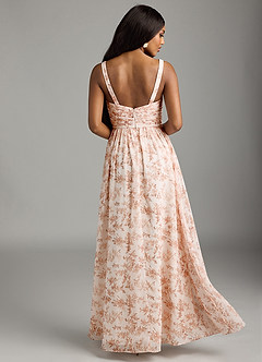 Azazie Chanel Bridesmaid Dresses Pink Fern Floral A-Line Pleated Chiffon Dress image2