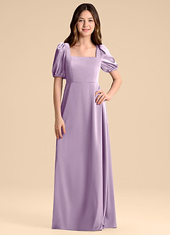 Azazie Briar Junior Vestido de Lila Esmerilada de Satén Elástico de Corte en A con Lazo image3
