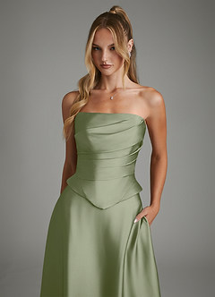 Azazie Amina Bridesmaid Dresses Pistachio A-Line Corset Stretch Satin Dress image4