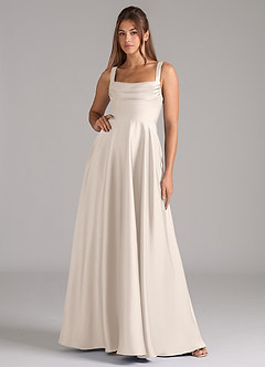 Azazie Shaude Bridesmaid Dresses White Alabaster A-Line Pleated Stretch Satin Dress image2
