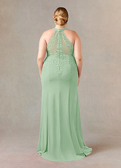 Azazie Tyra Mother of the Bride Dresses Dusty Sage Mermaid Halter Lace Stretch Crepe Dress image9