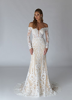 Azazie Solaris Wedding Dresses A-Line V-Neck Sequins Tulle Chapel Train Dress image3