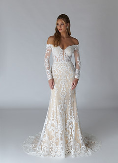 Azazie Solaris Wedding Dresses Diamond White Champagne A-Line V-Neck Sequins Tulle Dress image3