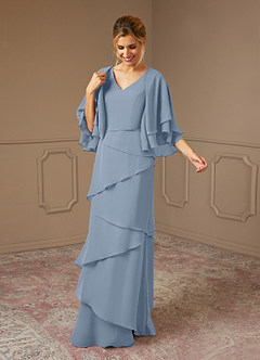 Azazie OHara vestidos de madre de la novia Vestido de Azul Polvoriento de Gasa de Corte En A con Cuello en V image3