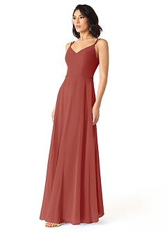 Azazie Janine Bridesmaid Dresses Terracotta A-Line V-Neck Chiffon Dress image2