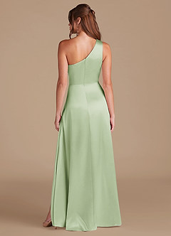 Azazie Brooke Bridesmaid Dresses Dusty Sage A-Line One Shoulder Metallic Satin Dress image7